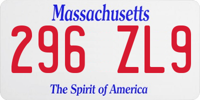 MA license plate 296ZL9