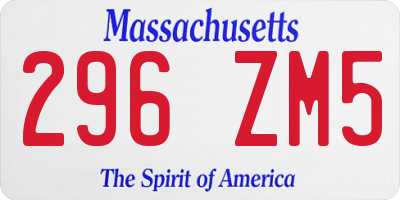 MA license plate 296ZM5