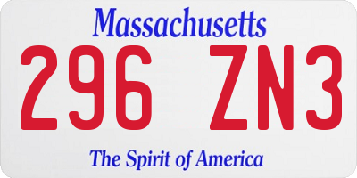 MA license plate 296ZN3