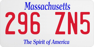 MA license plate 296ZN5
