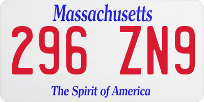 MA license plate 296ZN9
