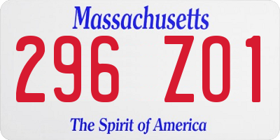 MA license plate 296ZO1