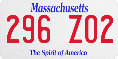 MA license plate 296ZO2