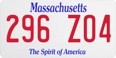 MA license plate 296ZO4