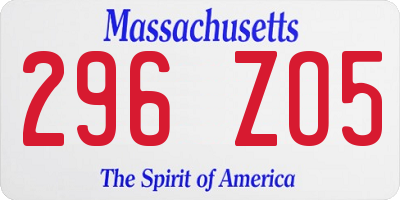 MA license plate 296ZO5