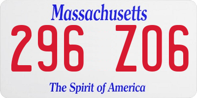 MA license plate 296ZO6