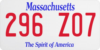 MA license plate 296ZO7