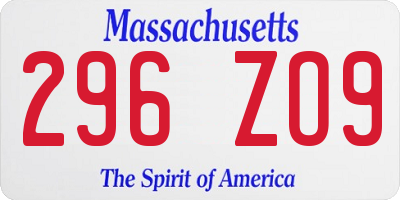 MA license plate 296ZO9