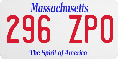 MA license plate 296ZP0