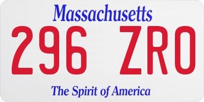MA license plate 296ZR0