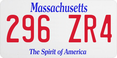 MA license plate 296ZR4