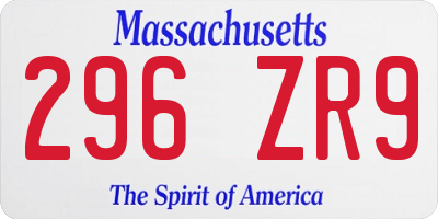 MA license plate 296ZR9