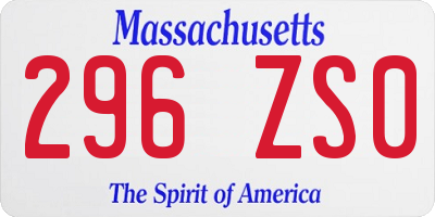 MA license plate 296ZS0