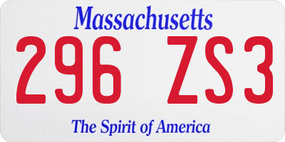 MA license plate 296ZS3