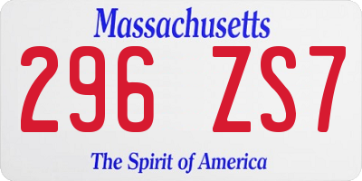 MA license plate 296ZS7