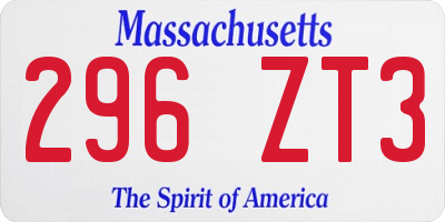 MA license plate 296ZT3