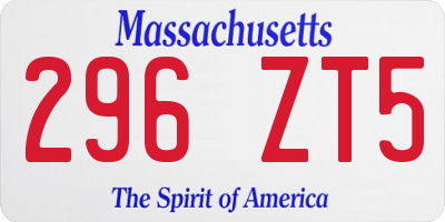 MA license plate 296ZT5