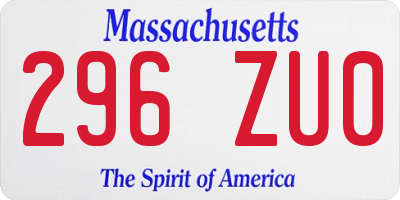 MA license plate 296ZU0