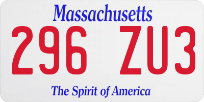 MA license plate 296ZU3