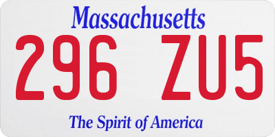MA license plate 296ZU5