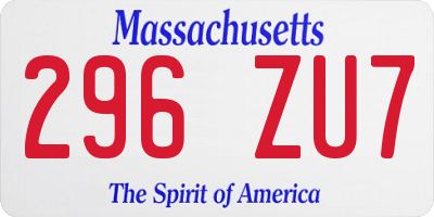 MA license plate 296ZU7