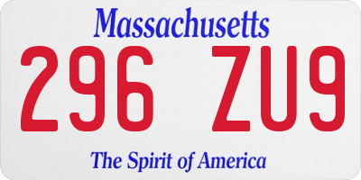 MA license plate 296ZU9