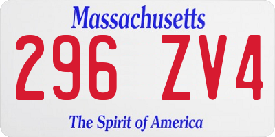 MA license plate 296ZV4