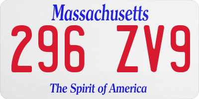 MA license plate 296ZV9