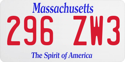 MA license plate 296ZW3