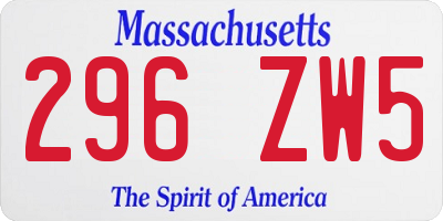 MA license plate 296ZW5