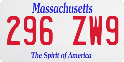 MA license plate 296ZW9