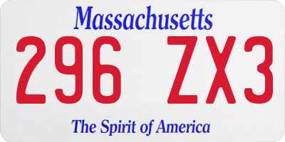 MA license plate 296ZX3