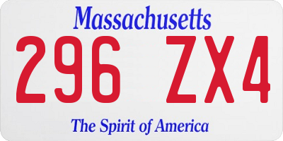 MA license plate 296ZX4