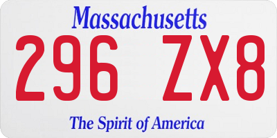 MA license plate 296ZX8