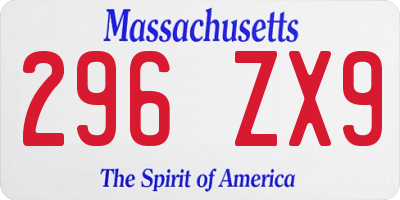 MA license plate 296ZX9
