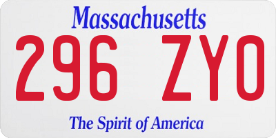 MA license plate 296ZY0