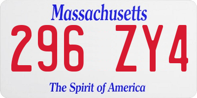 MA license plate 296ZY4