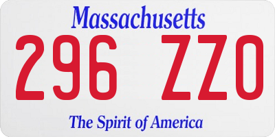 MA license plate 296ZZ0