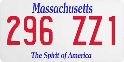 MA license plate 296ZZ1