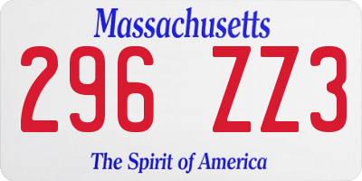 MA license plate 296ZZ3