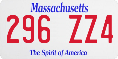 MA license plate 296ZZ4