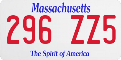 MA license plate 296ZZ5