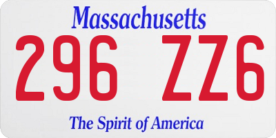 MA license plate 296ZZ6