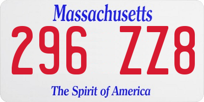 MA license plate 296ZZ8