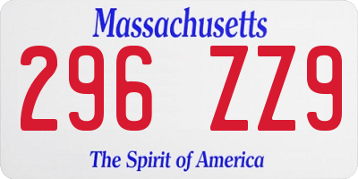 MA license plate 296ZZ9