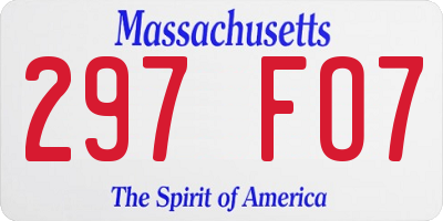 MA license plate 297FO7