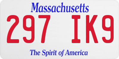 MA license plate 297IK9