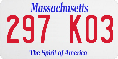 MA license plate 297KO3