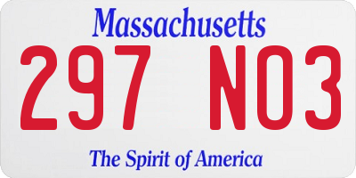 MA license plate 297NO3