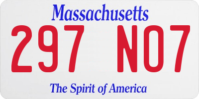 MA license plate 297NO7